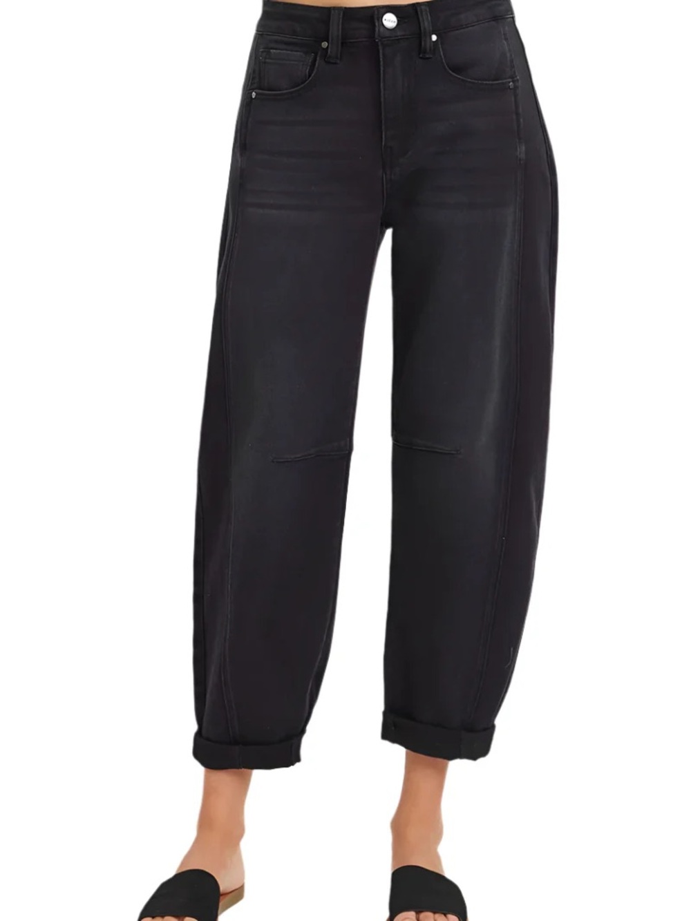 Women’s Risen Black Barrel-Leg Jeans